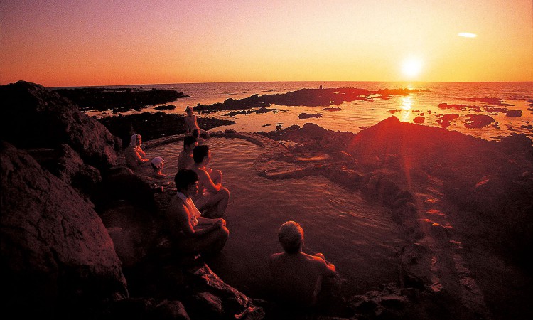 Hot spring dyed in sunset colors